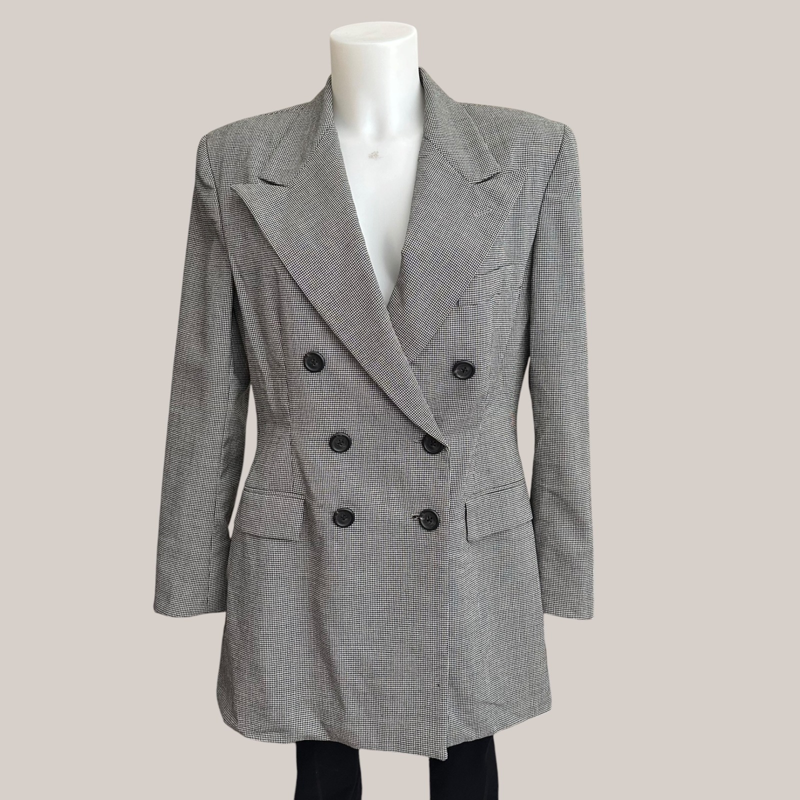 Ralph Lauren Purple Label Vintage Wool Black Check Double Breasted Blazer Sz 10